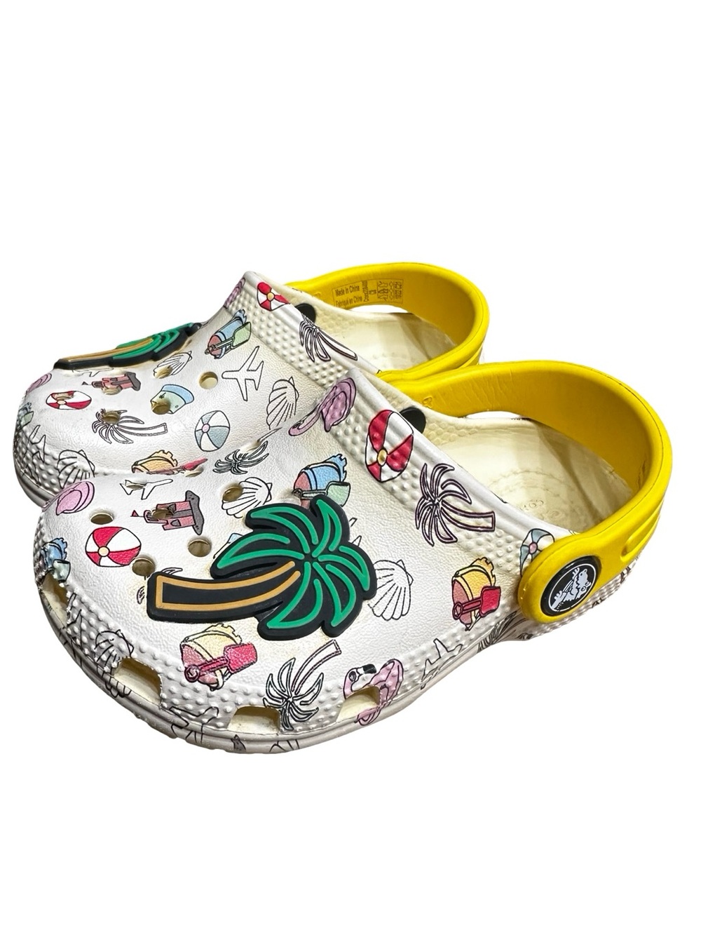 CROCS Girls Spring Break Clogs In Vanilla/multi size 8 Tropical Beach Slip On
